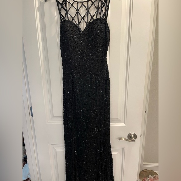 SCALA VINTAGE BLACK LONG SLEEVELESS SEQUIN MOCK NECK FORMAL DRESS SIZE SMALL - Picture 1 of 8